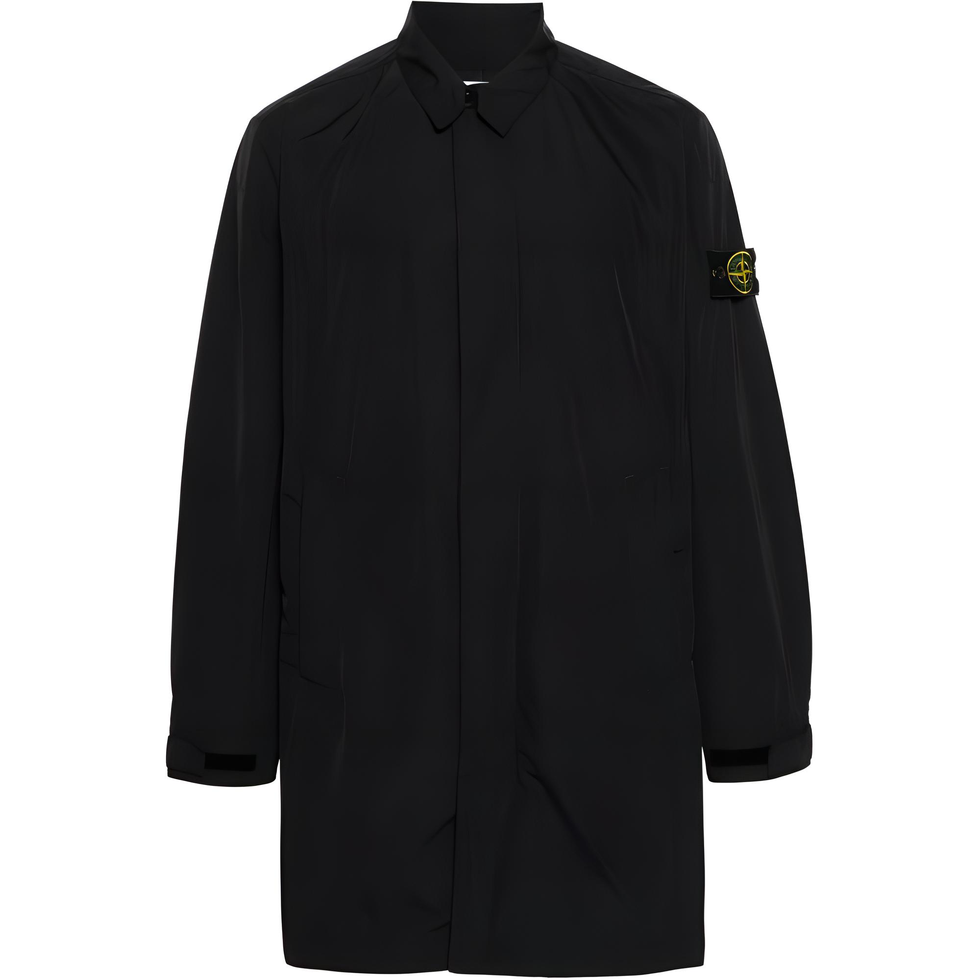 Stone Island Black Mid-Length Jacket with Logo Patch for Men 801570526-V0029