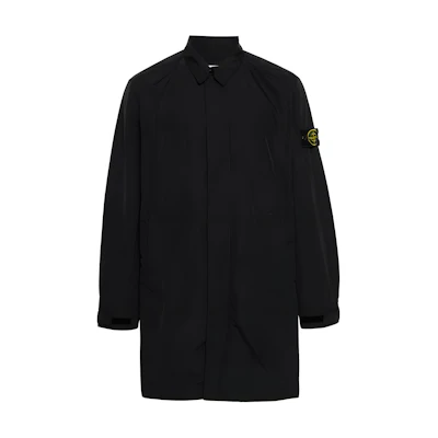 Stone Island Black Mid-Length Jacket with Logo Patch for Men 801570526-V0029