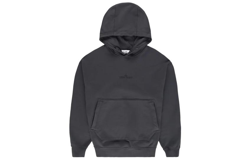 Stone Island Black Plain Hoodie with Embroidered Logo for Men 781562251-V0M67