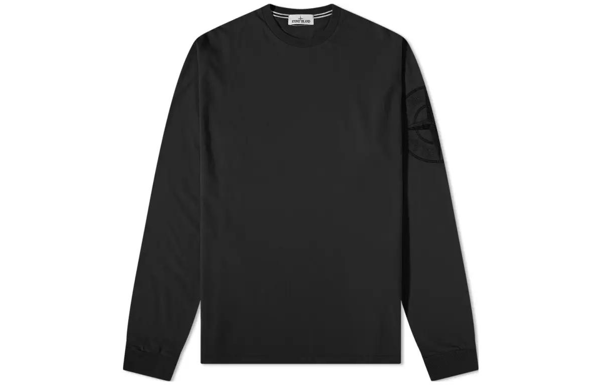 Stone Island Black Pullover Crewneck Sweatshirt with Embroidered Logo 771521661-V0029