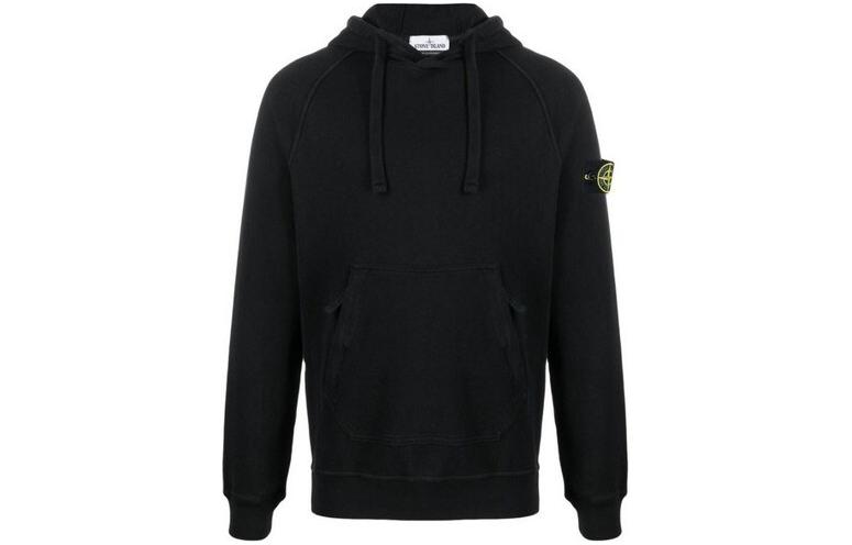 Stone Island Black Pullover Hoodie for Men with Iconic Patch Design 741563860-V0029