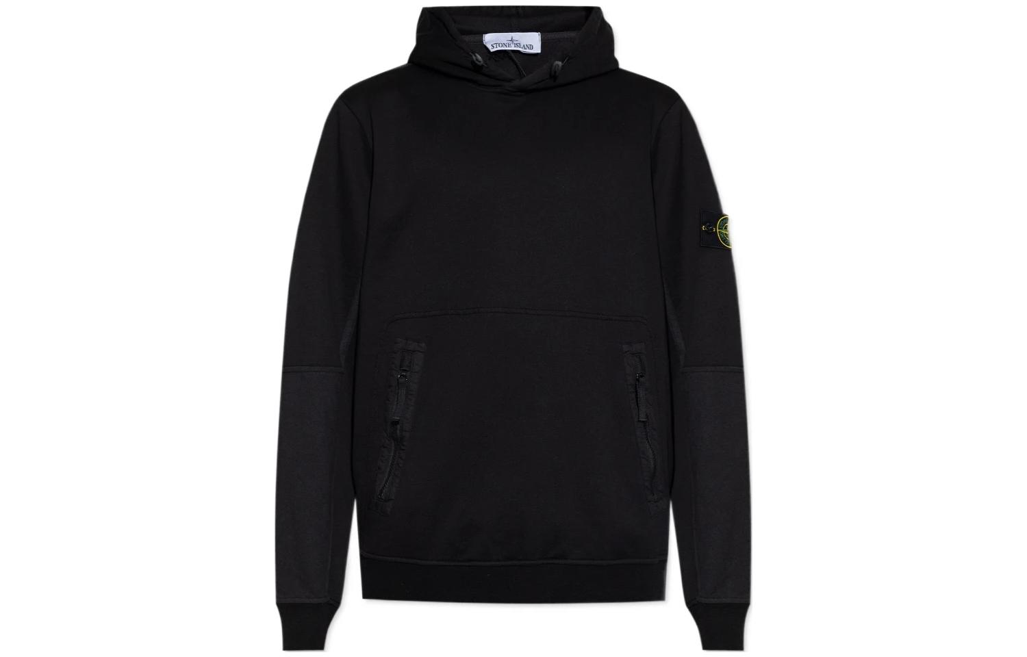 Stone Island Black Pullover Hoodie Men’s Loose Fit with Logo 801565777-V0029