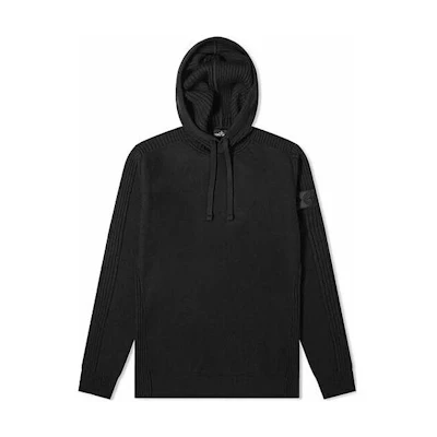 Stone Island Black Pullover Hoodie with Drawstring and Solid Color Design 7319511A5-V0029