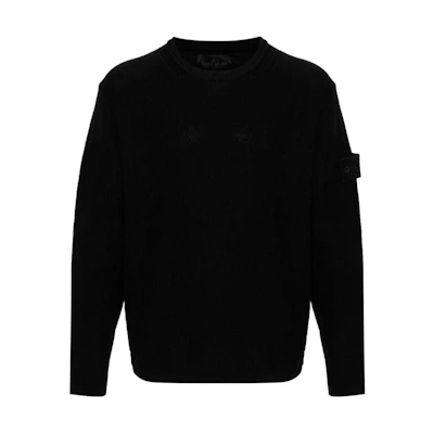 Stone Island Black Pure Color Logo Crewneck Long-Sleeve Sweater 8015539FA-V0029