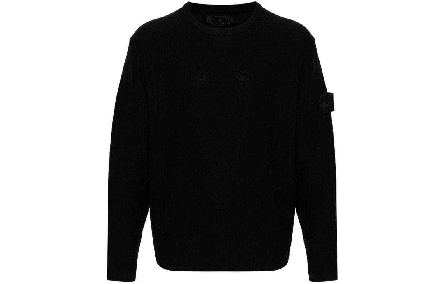 Order Stone Island 黑色純色Logo長袖圓領毛衣 8015539FA-V0029