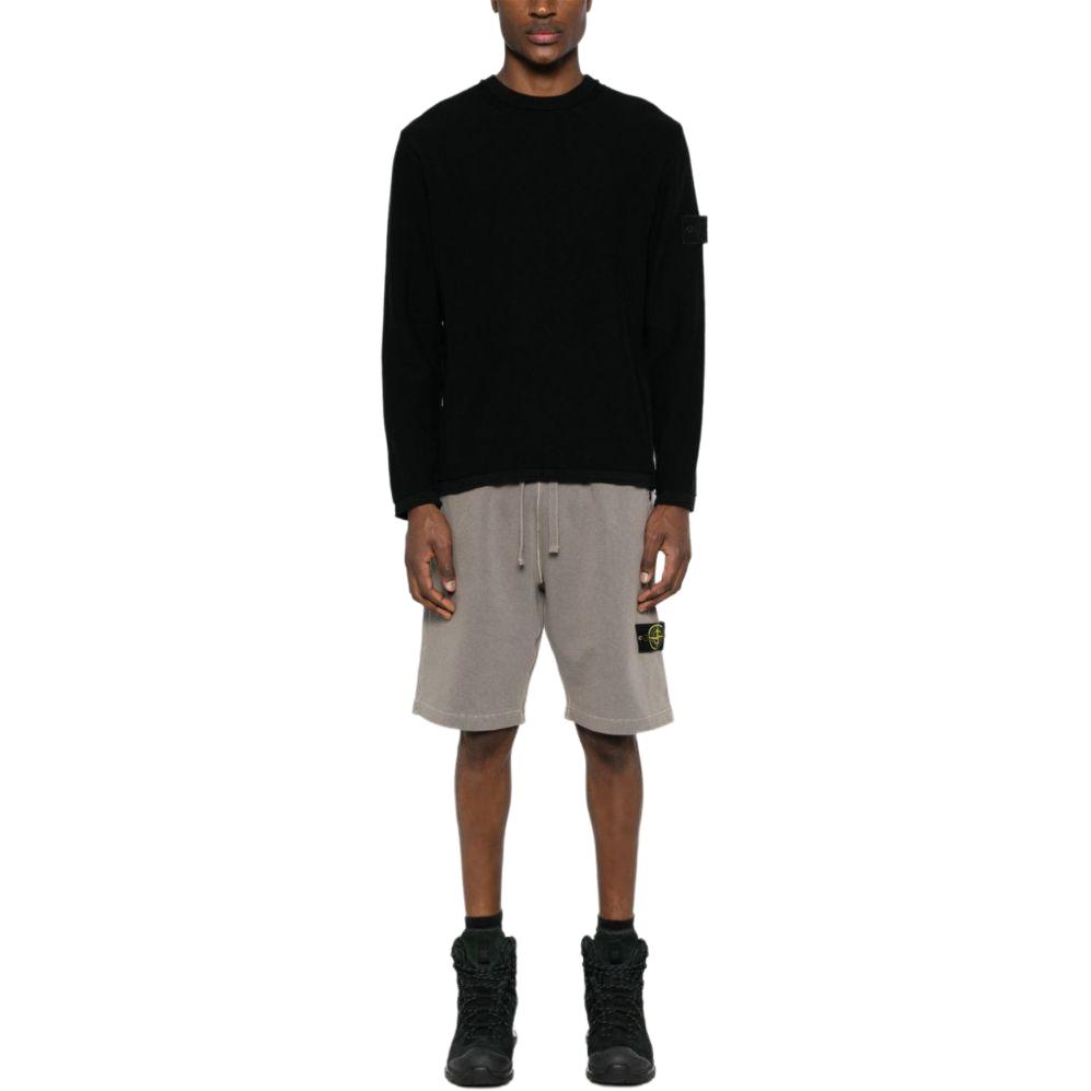 Lookbook Stone Island 黑色純色Logo長袖圓領毛衣 8015539FA-V0029