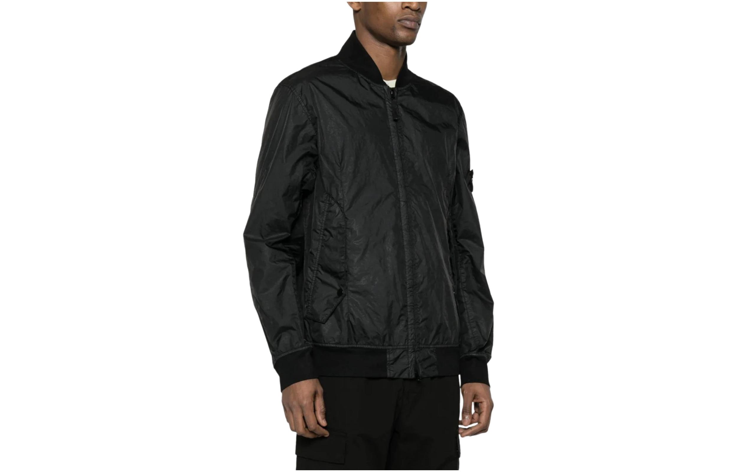 Stone Island Black Solid Baseball Collar Zip-Up Jacket Edition 8015412230-V0029