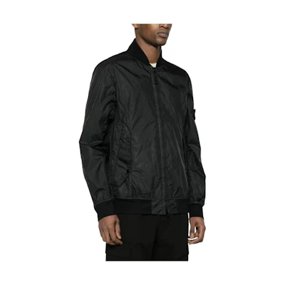 Stone Island Black Solid Baseball Collar Zip-Up Jacket Edition 8015412230-V0029