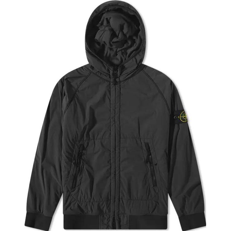 STONE ISLAND Black Solid Color Fitted Zip-Up Hoodie Jacket for Men. 771542028-V0029