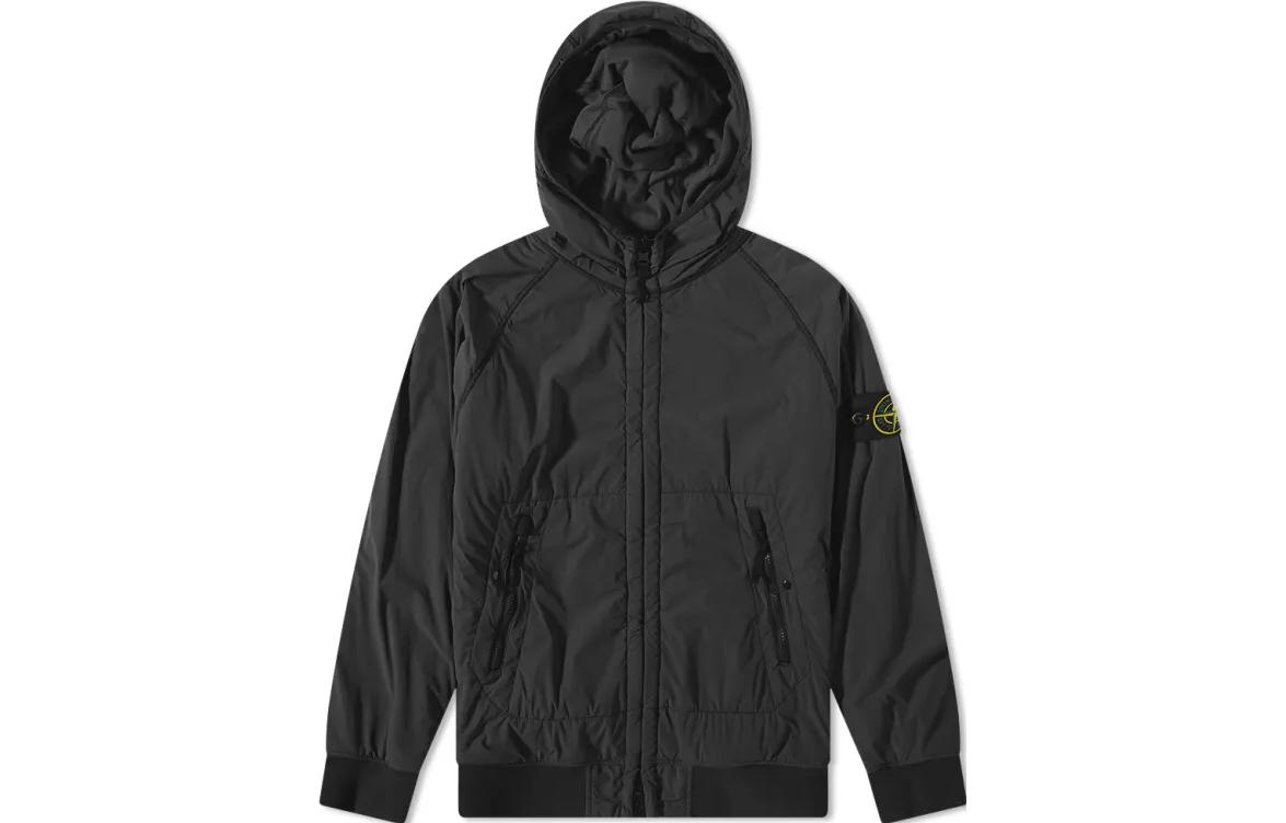 STONE ISLAND Black Solid Color Fitted Zip-Up Hoodie Jacket for Men. 771542028-V0029 圖 2