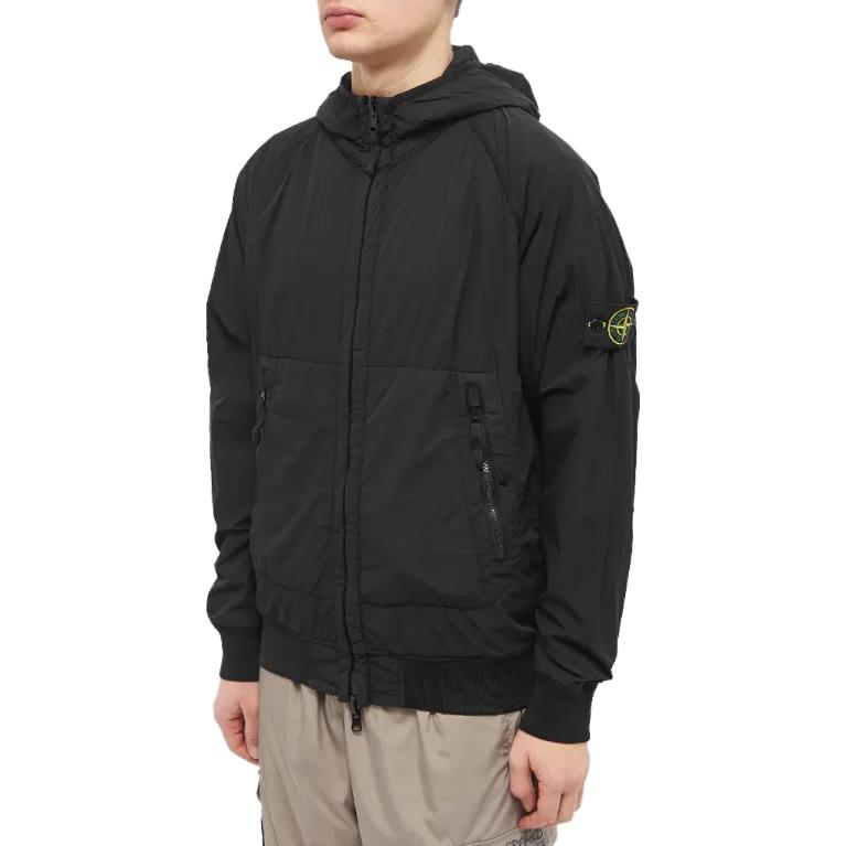 STONE ISLAND Black Solid Color Fitted Zip-Up Hoodie Jacket for Men. 771542028-V0029 圖 4