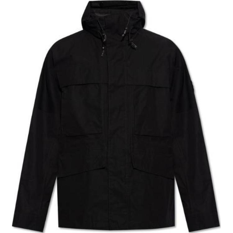 Stone Island Black Solid Color Hooded Zip-Up Loose Jacket 8015433F10-V0029