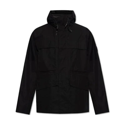 Stone Island Black Solid Color Hooded Zip-Up Loose Jacket 8015433F10-V0029