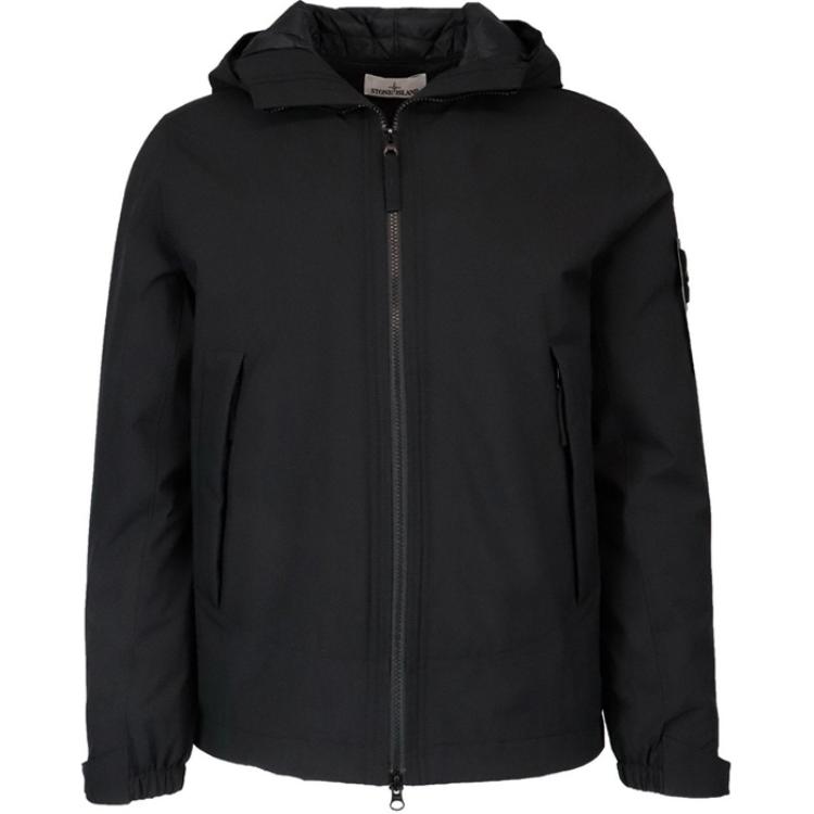 STONE ISLAND Black Solid Color Hoodie Zip-Up Jacket for Men 731541627-V0029