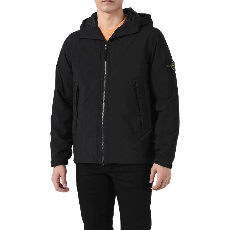 STONE ISLAND Black Solid Color Hoodie Zip-Up Jacket for Men 731541627-V0029 圖 4