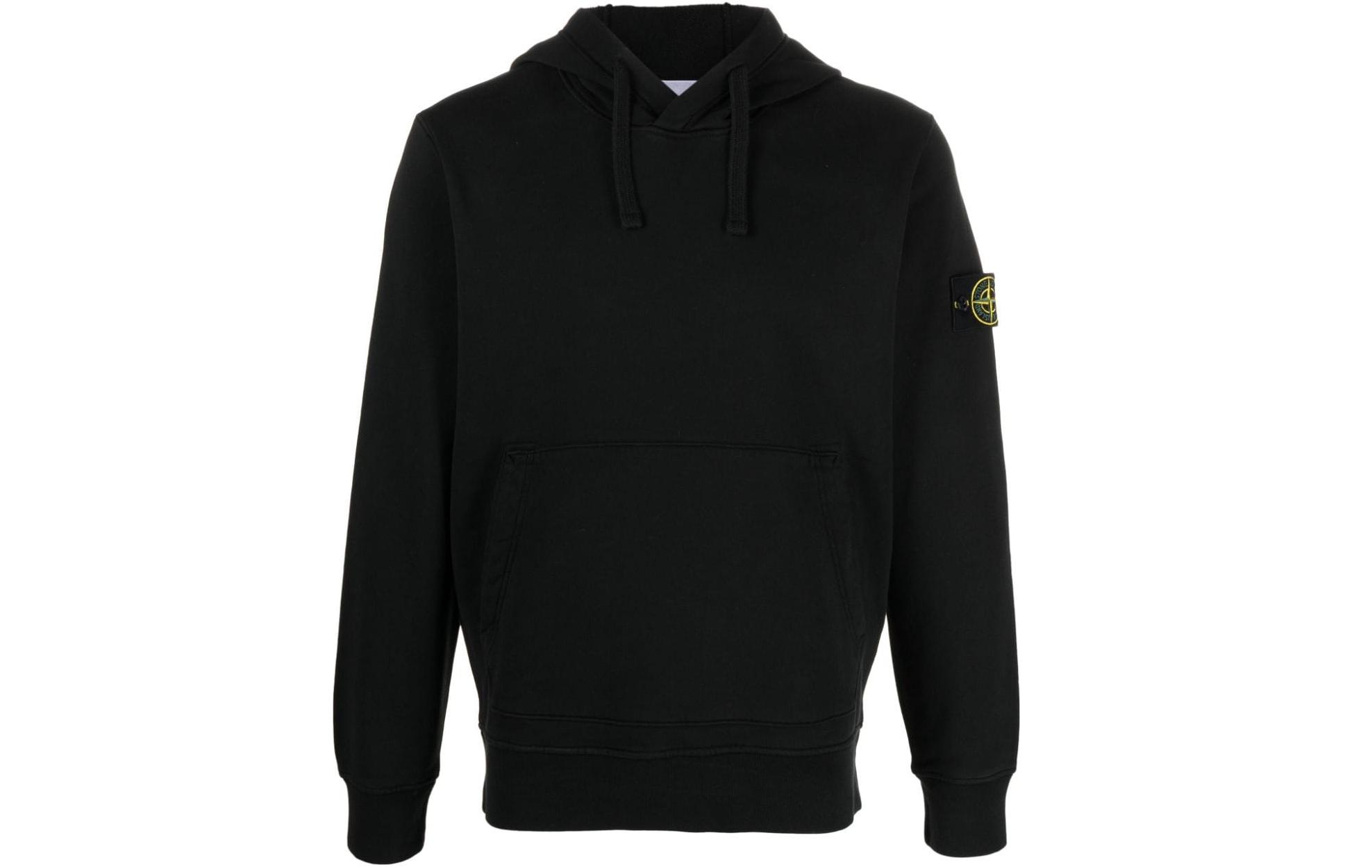 Stone Island Black Solid Color Logo Drawstring Hoodie for Men 801564151-A0029