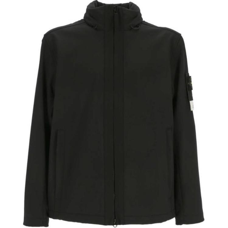 Stone Island Black Solid Color Logo Patch Zip-Up Jacket for Men POIZON240809252