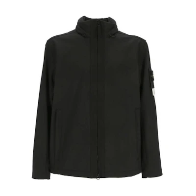 Stone Island Black Solid Color Logo Patch Zip-Up Jacket for Men POIZON240809252