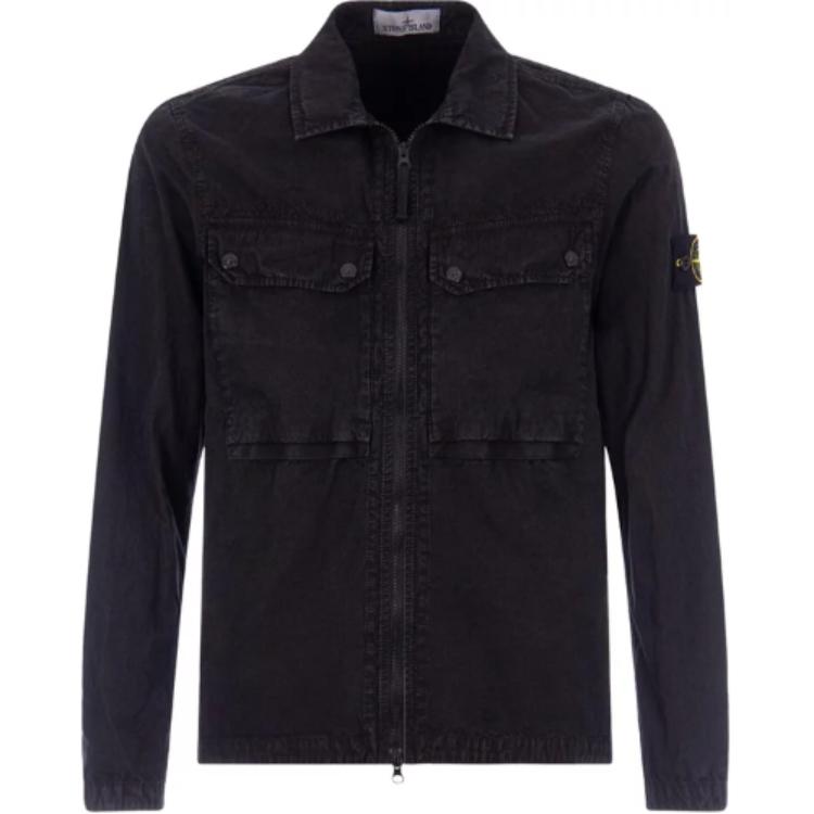 Stone Island Black Solid Color Long-Sleeve Collared Jacket 7915102WN-V0179