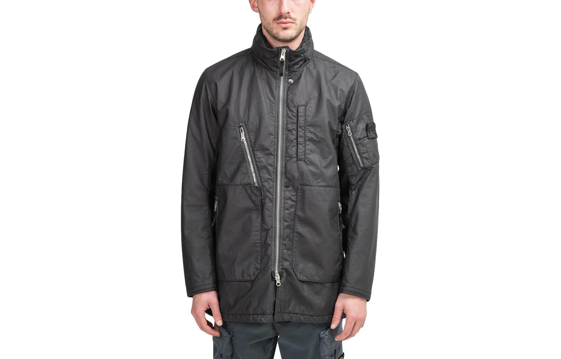 Stone Island Black Solid Color Slim Fit Zip Hoodie Jacket 711940904-V0029