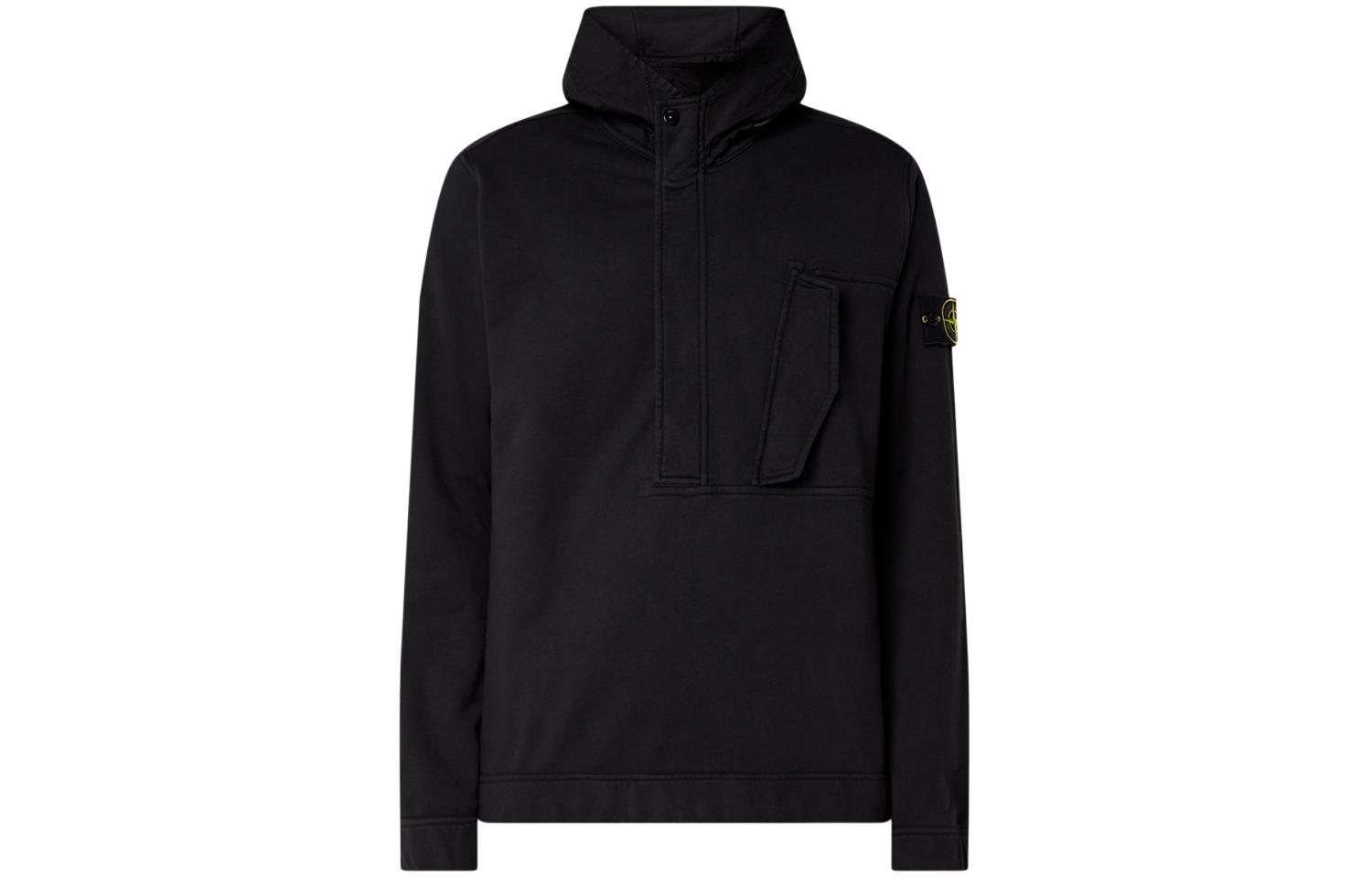 Stone Island Black Solid Color Zipped Hoodie with Long Sleeves 761562051-V0029
