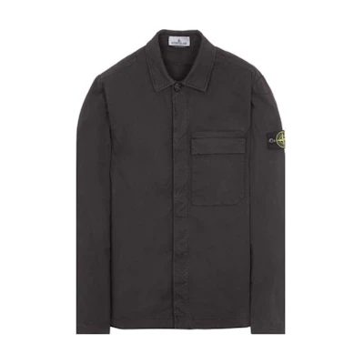 Stone Island Black Solid Patch Long-Sleeve Button-Up Jacket for Men 801510710-V0029