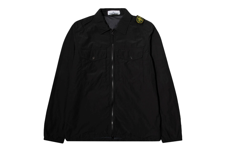 Stone Island Black Solid Shoulder Badge Shirt Jacket  Fall Collection 731511303-V0029