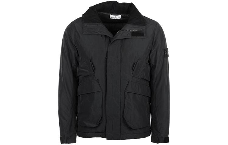 Stone Island Black Solid Zip-Up Collared Jacket Long Sleeve Outerwear 691541726-V0078