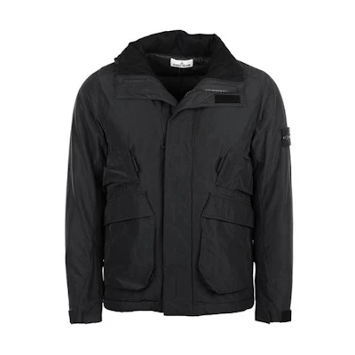 Stone Island Black Solid Zip-Up Collared Jacket Long Sleeve Outerwear 691541726-V0078