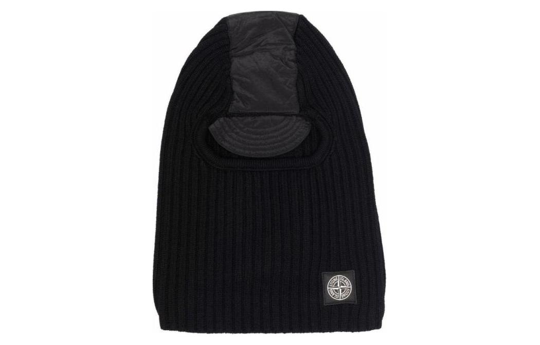 Stone Island Black Wool Knit Beanie  Warm Logo Hat. 7515N08C8
