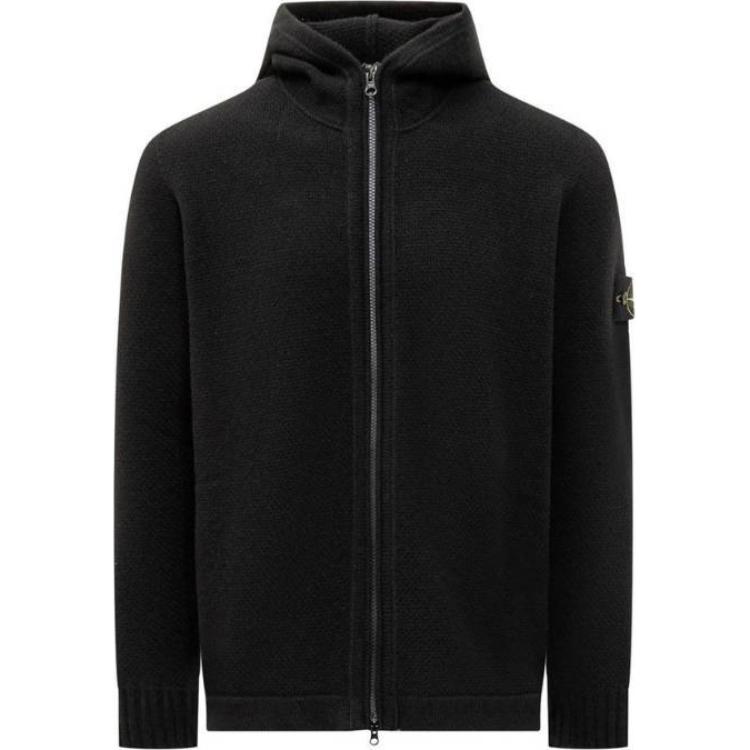 Stone Island Black Wool Zip-Up Hoodie Jacket 8115567A3-V0029