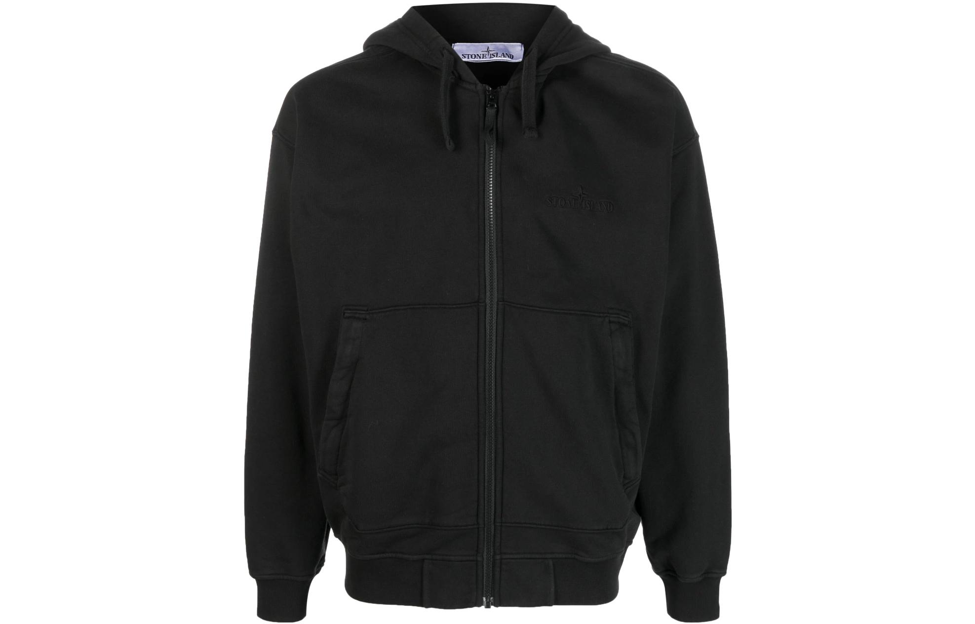 Stone Island Black Zip-Up Hooded Jacket 781562051