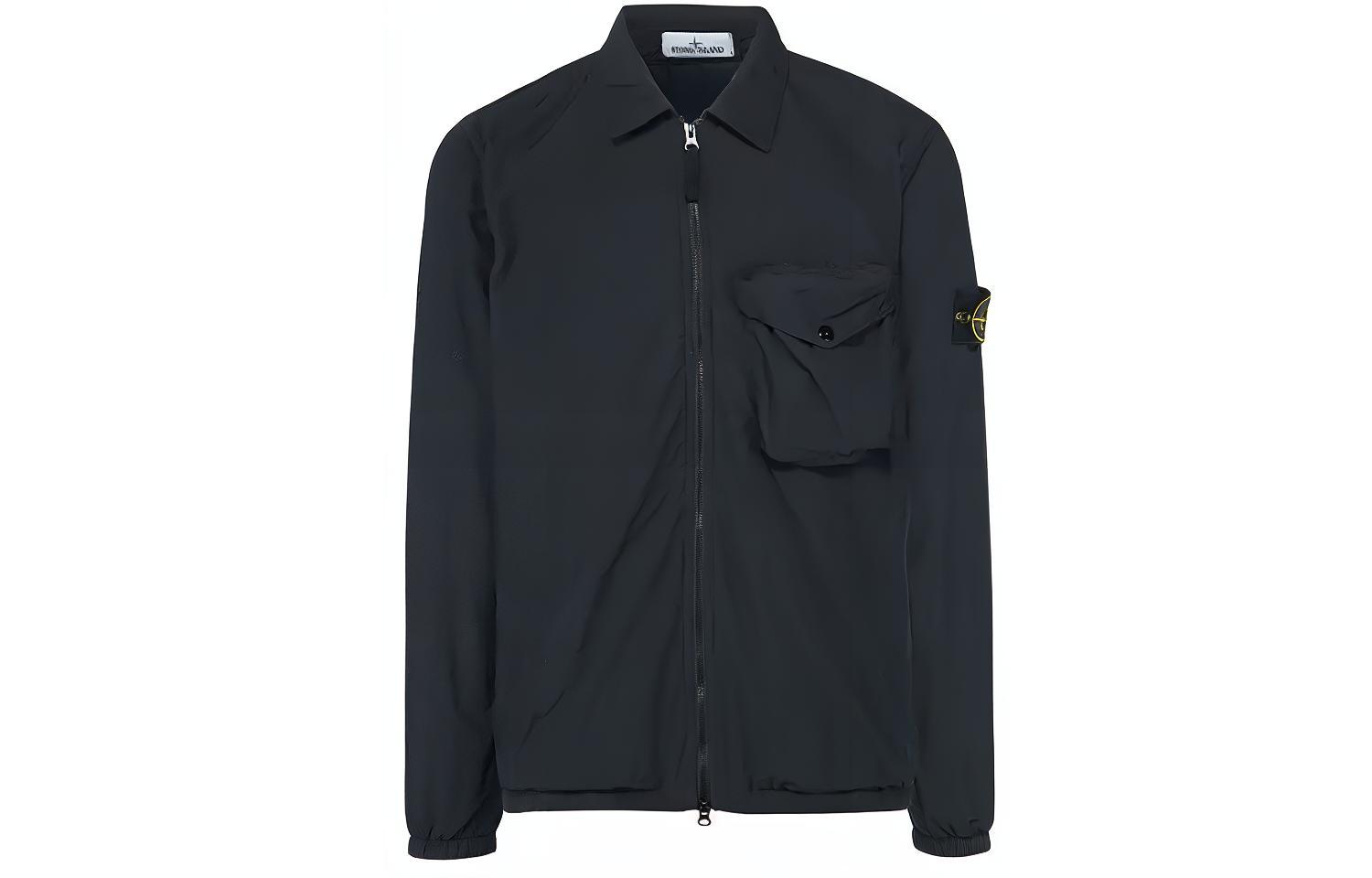 Stone Island Black Zip-Up Jacket with Turn-Down Collar 751511803-V0029