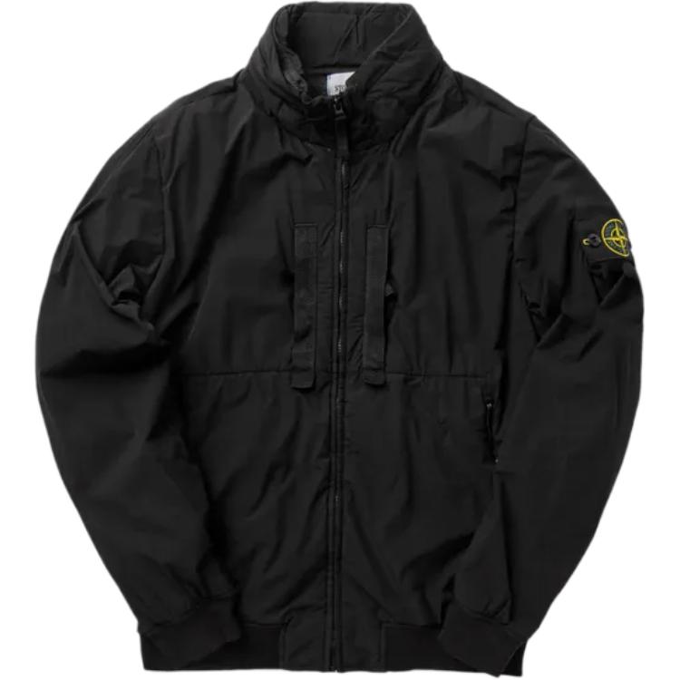 Stone Island Black Zip-Up Loose-Fit Jacket with Stand Collar 741542631-V0029