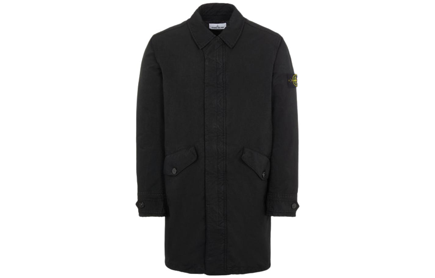 Stone Island Black Zip-Up Mid-Length Jacket with Folded Collar 751570449-V0029