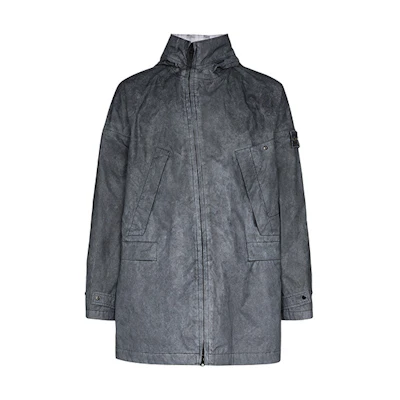 Stone Island Bleached Effect Drawstring Hooded Parka Jacket Men’s Dark Grey. 721570124-V0029