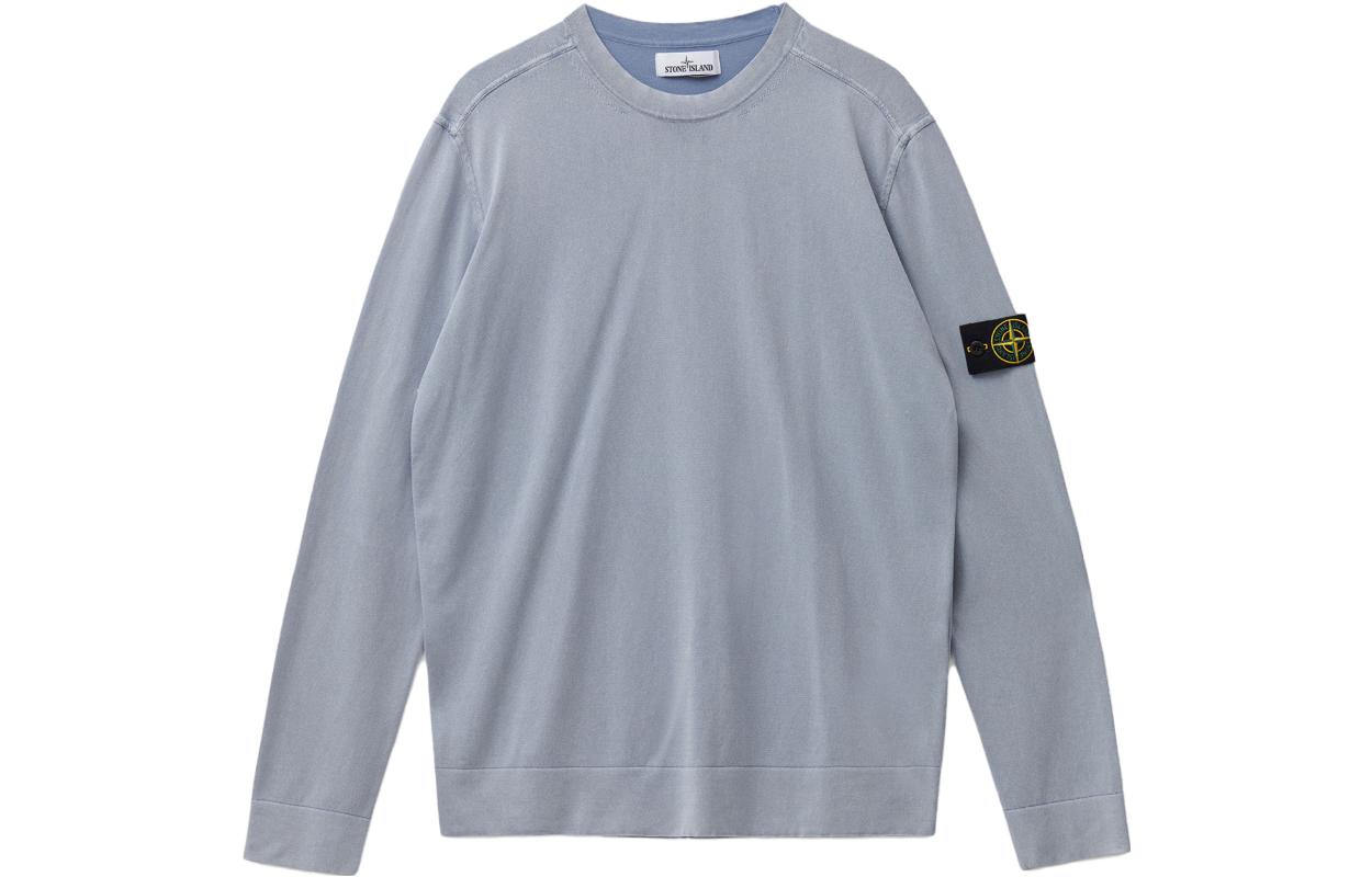 Stone Island Blue Crewneck Logo Ribbed Long-Sleeve Sweatshirt 7415554D9-V0046