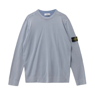 Stone Island Blue Crewneck Logo Ribbed Long-Sleeve Sweatshirt 7415554D9-V0046