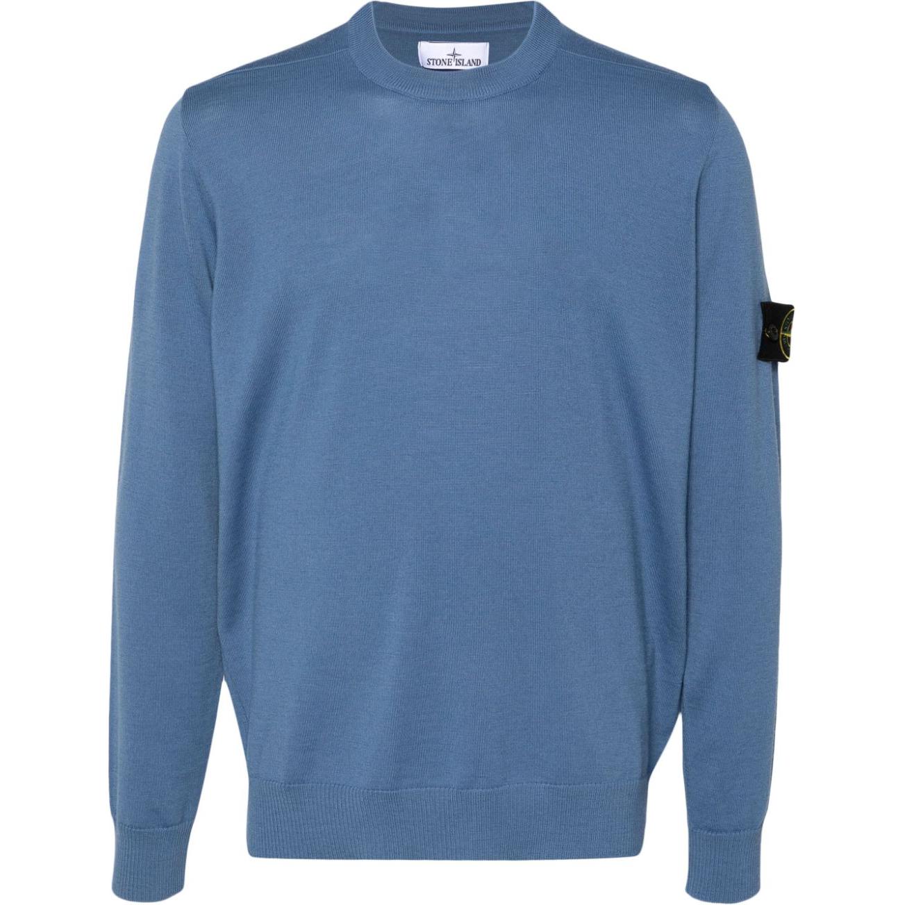 STONE ISLAND Blue Crewneck Long-Sleeve T-Shirt with Logo Print for Men. 8115510C4-V0024