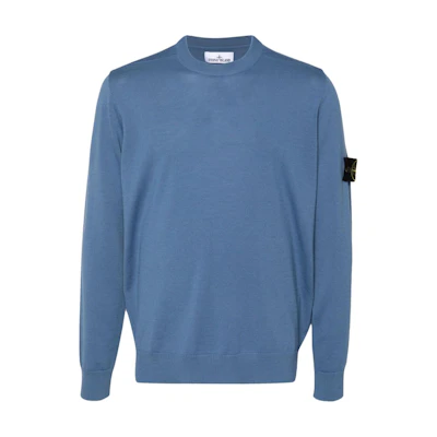 STONE ISLAND Blue Crewneck Long-Sleeve T-Shirt with Logo Print for Men. 8115510C4-V0024