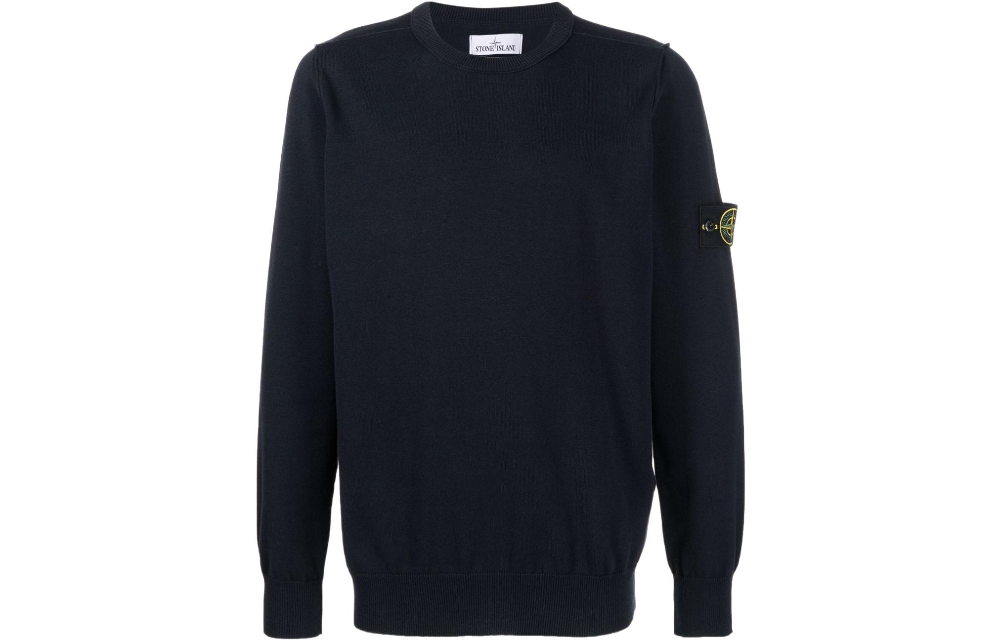 Stone Island Blue Crewneck Pullover Sweatshirt Solid Color Badge 7615540B2-V0020