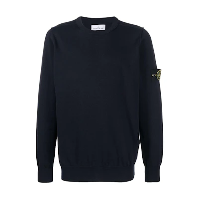 Stone Island Blue Crewneck Pullover Sweatshirt Solid Color Badge 7615540B2-V0020