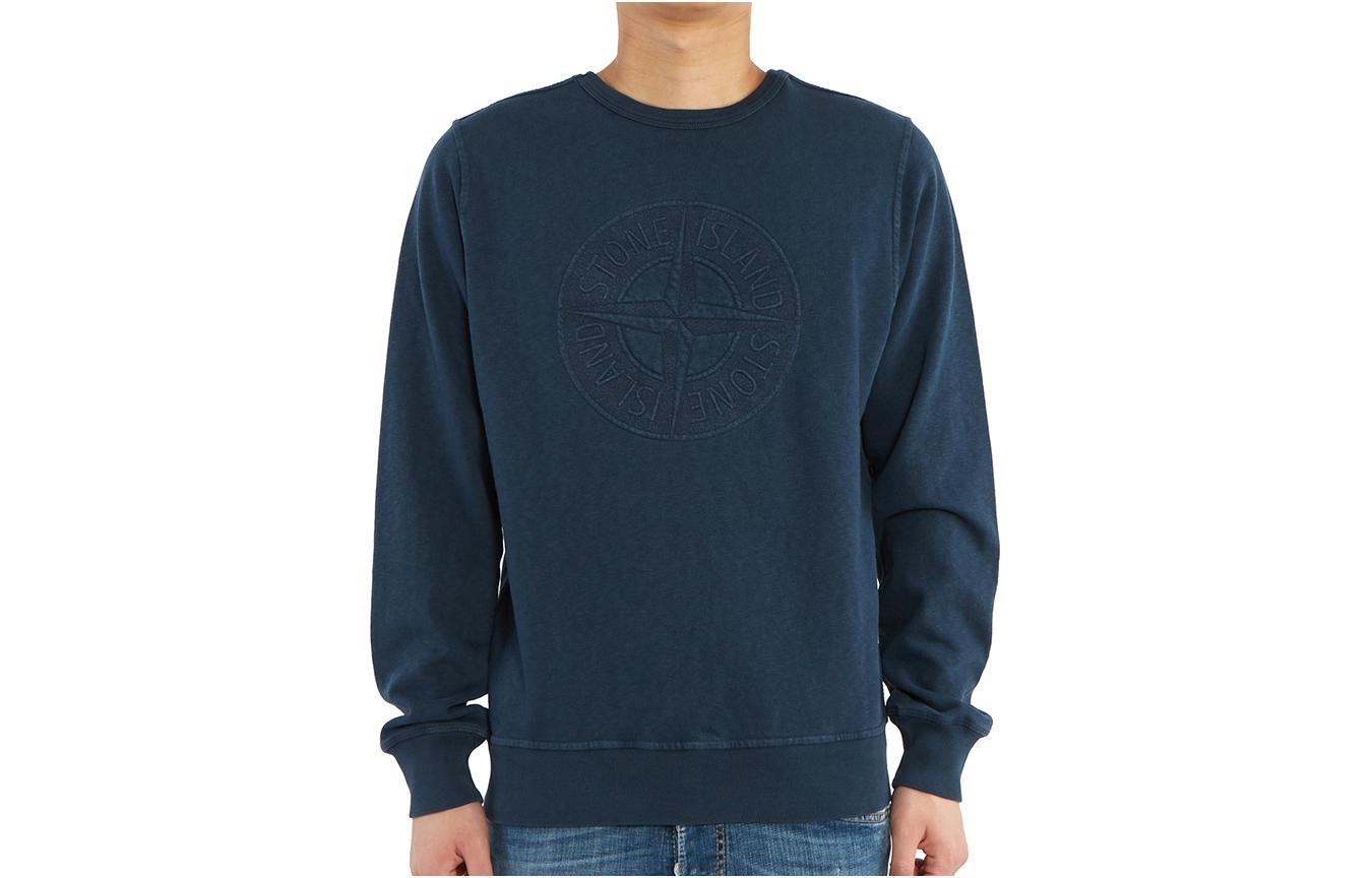 Stone Island Blue Crewneck Sweatshirt with Letter Pattern Print 721564760-V0128