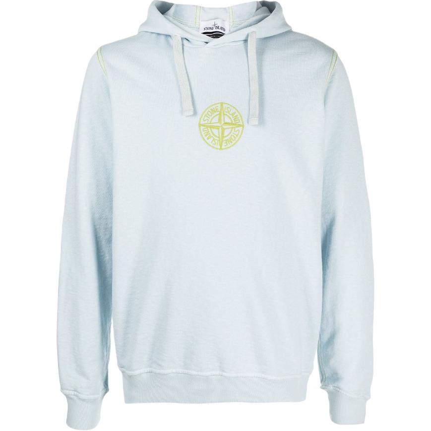 Stone Island Blue Embroidered Logo Hoodie for Men 741561159-V0041
