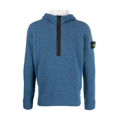Stone Island Blue Hoodie with Solid Color and Logo Patch for Men 7715558C1-V0046