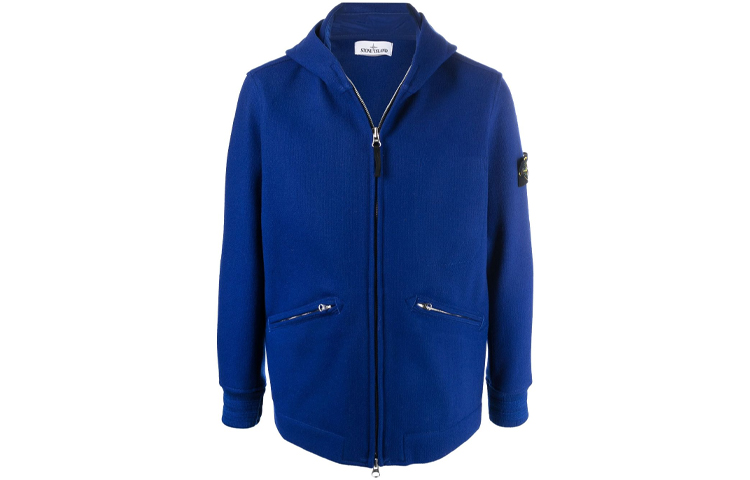 Stone Island Blue Logo Badge Long-Sleeve Jacket with Zipper Pockets 751543909-V0043
