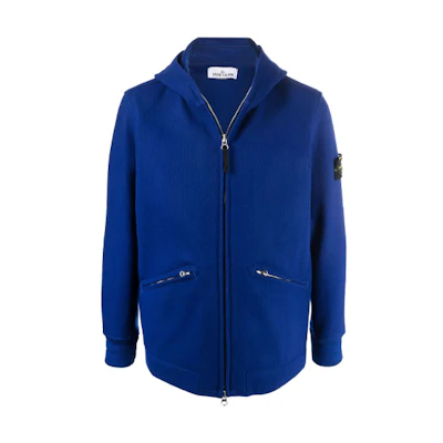 Stone Island Blue Logo Badge Long-Sleeve Jacket with Zipper Pockets 751543909-V0043