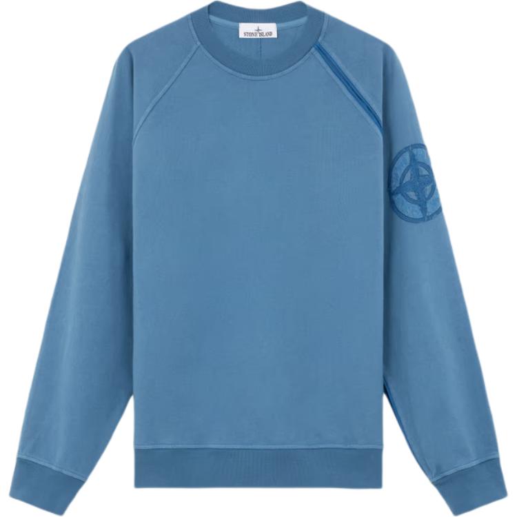 Stone Island Blue Logo Crewneck Long Sleeve Pullover Sweatshirt 8115604M2-V0024
