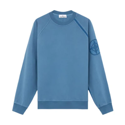 Stone Island Blue Logo Crewneck Long Sleeve Pullover Sweatshirt 8115604M2-V0024