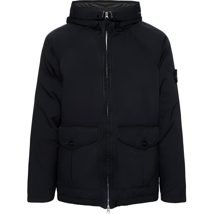 Stone Island Blue Logo Hooded Zip-Up Raglan Sleeve Jacket for Men 811541649-V0020